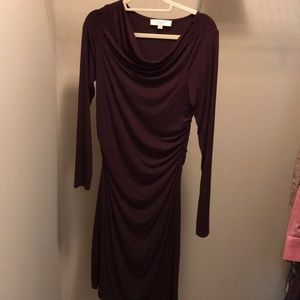 Ann Taylor Loft Purple Long-sleeved ruched dress S